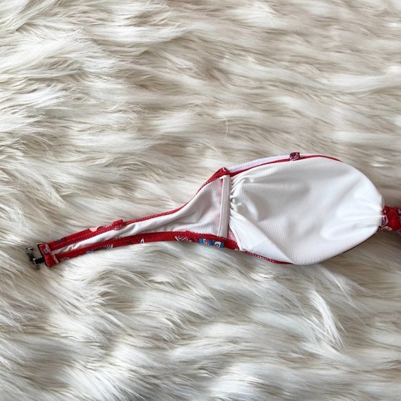 MinkPink Red Strapless Floral Bandeau Bikini Top Sz L - Picture 9 of 11